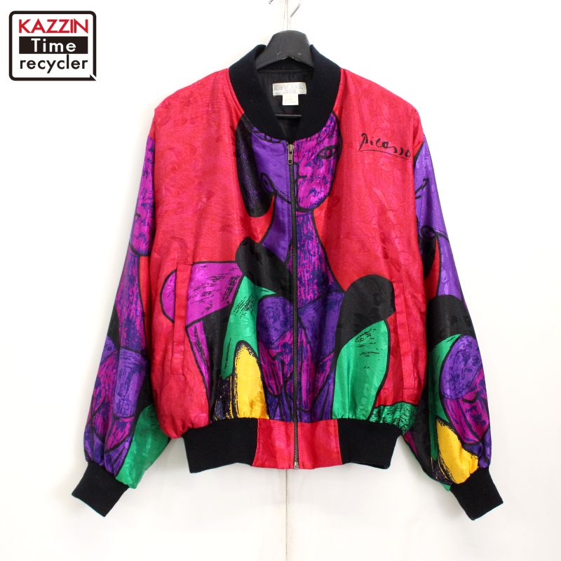 アメコミ 総柄 ナイロンジャケット ブルゾン 90s 黒 XL相当 古着 古着 90s adidas 黒 赤 青 3カラー クレイジー ナイロン