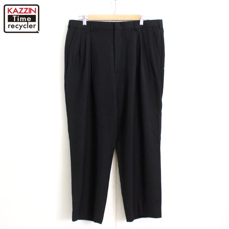 USA製 90s ヴィンテージ古着 3タックワイドウールスラックスW34 L30 古着 90s GIVENCHY 3タック ウール ギャバジン スラックス