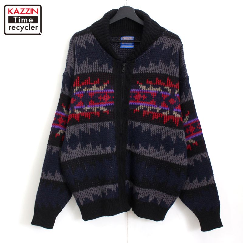 ペンドルトン ウール カーディガン Vネック 黒 L ネイティブ柄 PENDLETON 全2色 ペンドルトン カーディガン V-NECK CARDIGAN