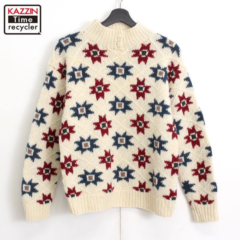 WOOLRICH - 80s ウールリッチ ヒツジ 絵柄 デザイン ニット セーター レディース M 古着 80年代 ヴィンテージ 紺タグ Woolrich ウール アニマル 旧タグ お得なクーポン配布中!】 80s ウールリッチ ヒツジ 絵柄