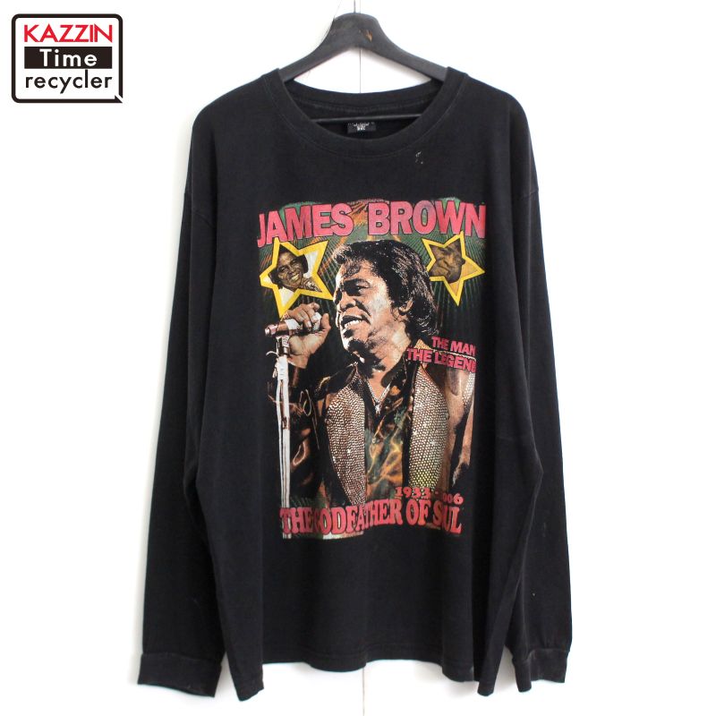 P10倍 00s ジェームス 赤銅色 JAMES BROWN 長袖Ｔシャツ 古着 ★ メンズ 書きあらわすXXL大きさ 黒いこと