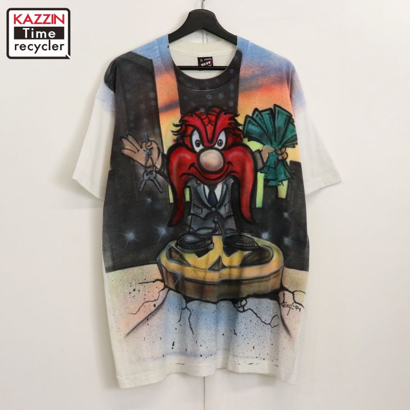 90s USA製 ヴィンテージ ルーニーテューンズ Looney Tunes Fruit of the Loom ヨセミテサム アート 半袖Tシャツ 古着 ★ メンズ 表記XLサイズ ホワイト|Vintage古着屋 KAZZINTimerecycler