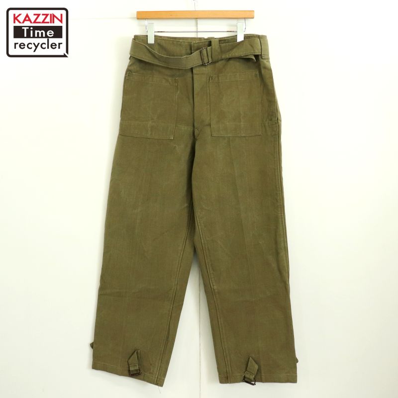 50s~60s VINTAGE French コットン リネン パンツ 古着 古着 ～40s ボタンフライ ヴィンテージ リネン タック パンツ