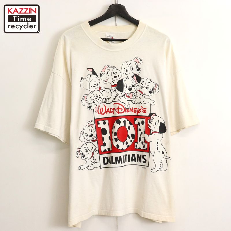 90s USA製 ヴィンテージ ウォルトディズニー Disney 101匹わん父っつぁん One Hundred and One Dalmatians 半袖Ｔシャツ 古着 ★ メンズ 書きあらわすXXXXL大いさ 白いこと Tシャツ・カットソー-トップス-メンズファッション