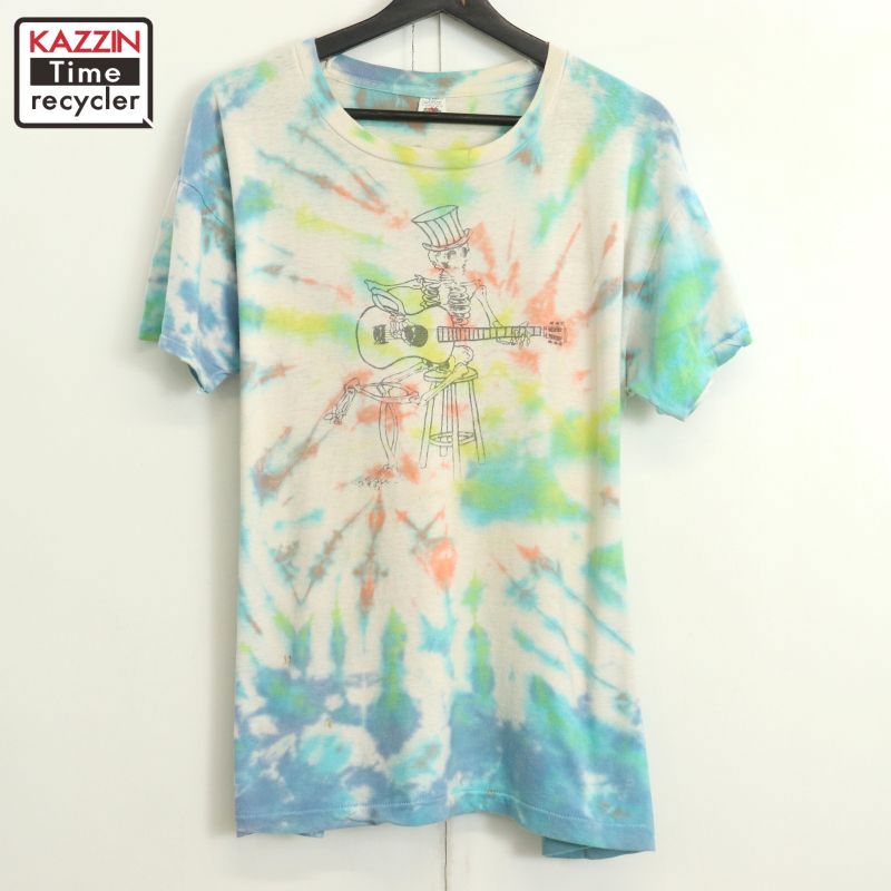 P10倍 80s USA製 ヴィンテージ グレイトフルデッド Grateful Dead Fruit of the Loom タイダイ柄 スカル 周波数帯域Ｔシャツ 古着 ★ メンズ 書きあらわすXL大いさ マルチ色合い