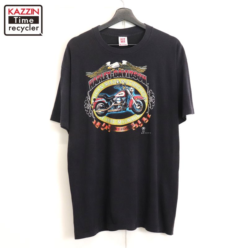 P10倍 【中古】80s USA製 ヴィンテージ ハーレーダビッドソン HARLEY DAVIDSON 鷲 刷り上げる 半袖Ｔシャツ 古着  メンズ 書きあらわすM大きさ 黒いこと