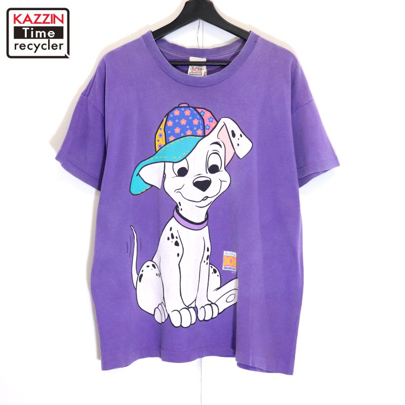 P10倍 【中古】90s ヴィンテージ ウォルトディズニー Disney 101匹わんお父ちゃん One Hundred and One Dalmatians 半袖Ｔシャツ 古着  メンズ 書きあらわすL大きさ パープル