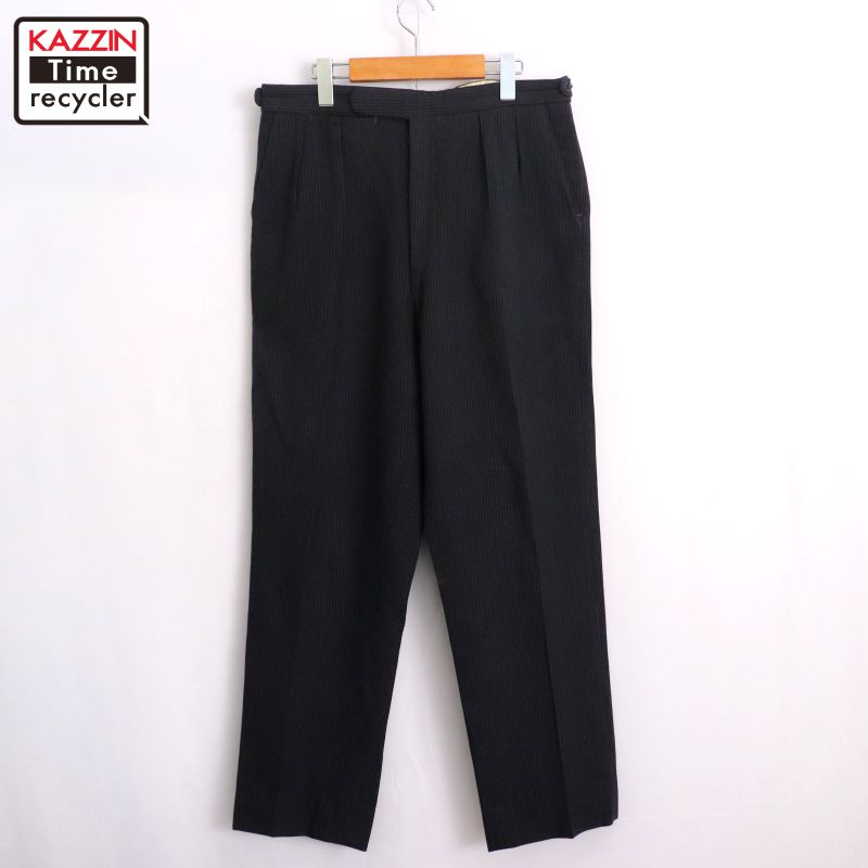 P10倍 【中古】60s ヴィンテージ 縞模様柄 2タック 羊毛 スラックスズボン下 古着  メンズ L大きさ好いかげんに 濃灰色・薄墨色