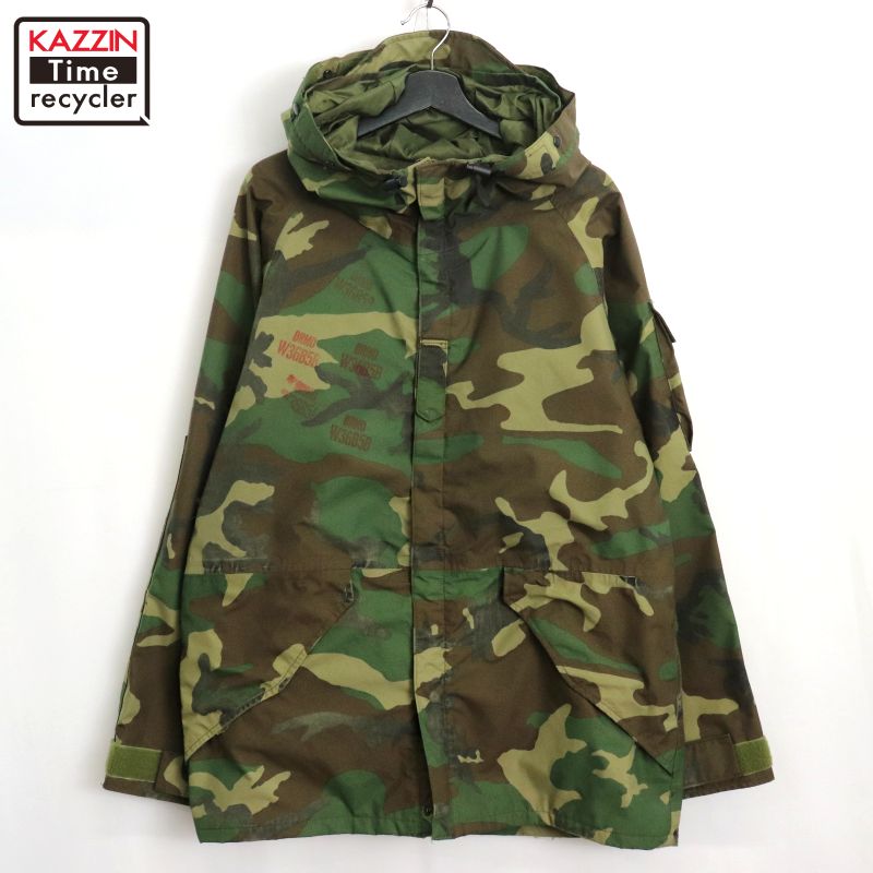 P10倍 【中古】90s USA製 ヴィンテージ U.S.ARMY ウッドランド合鴨 ECWCS ステンシル刷り上げる ミリタリー上衣 古着  メンズ XL大きさ好いかげんに ビッグ大きさ 大層らしい大きさ マルチ色つや