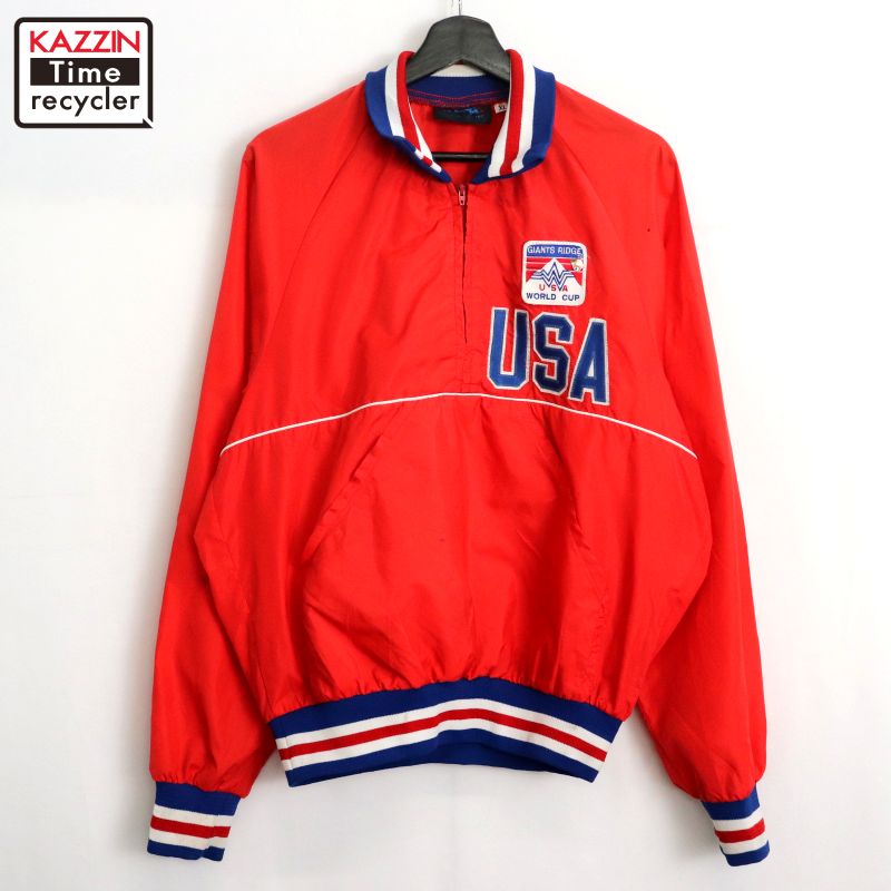 【USA製】US古着☆ハーフジップナイロンジャケット　カレッジロゴ SALE* USA VINTAGE LINEA SPORTA EMBROIDERY DESIGN HALF ZIP