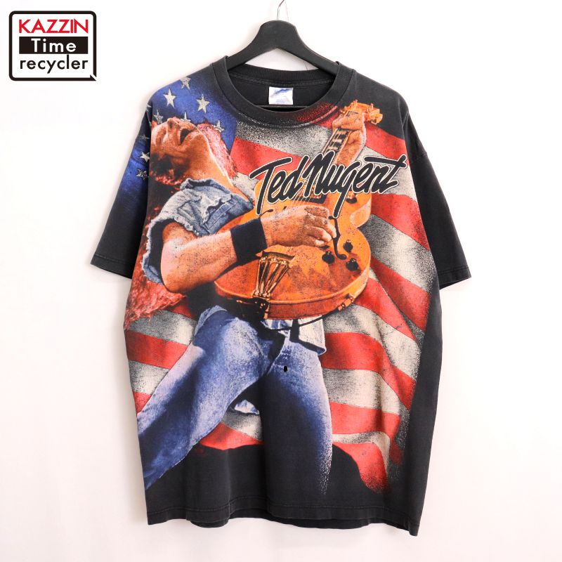 【中古】90s ヴィンテージ テッド・ニュージェント Ted Nugent オーバープリント バンドTシャツ 古着 メンズ 表記XLサイズ ブラック|Vintage古着屋 KAZZINTimerecycler