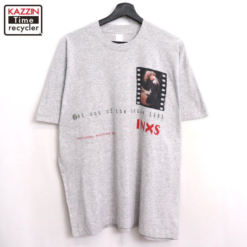 P10倍 【中古】90s ヴィンテージ INXS 周波数帯域Ｔシャツ 古着  メンズ L大いさ好いかげんに 薄墨色