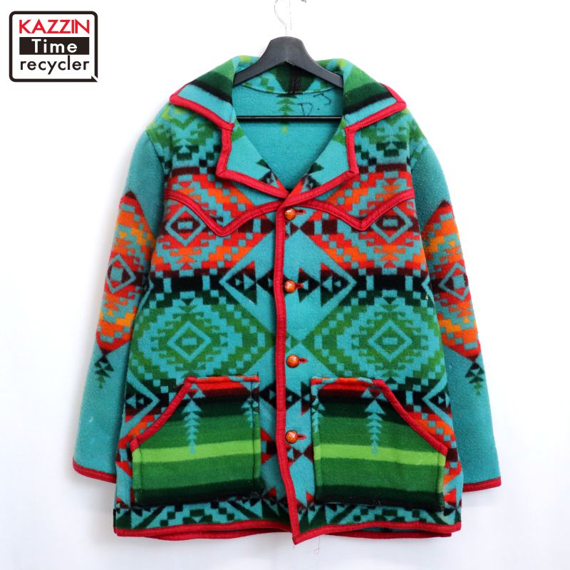 P10倍 【中古】70s ヴィンテージ 原住民柄 ヨーク 鷲 羊毛 上衣 古着  メンズ XL~大きさ好いかげんに ビッグ大きさ 厚地の外套大きさ マルチ色合い