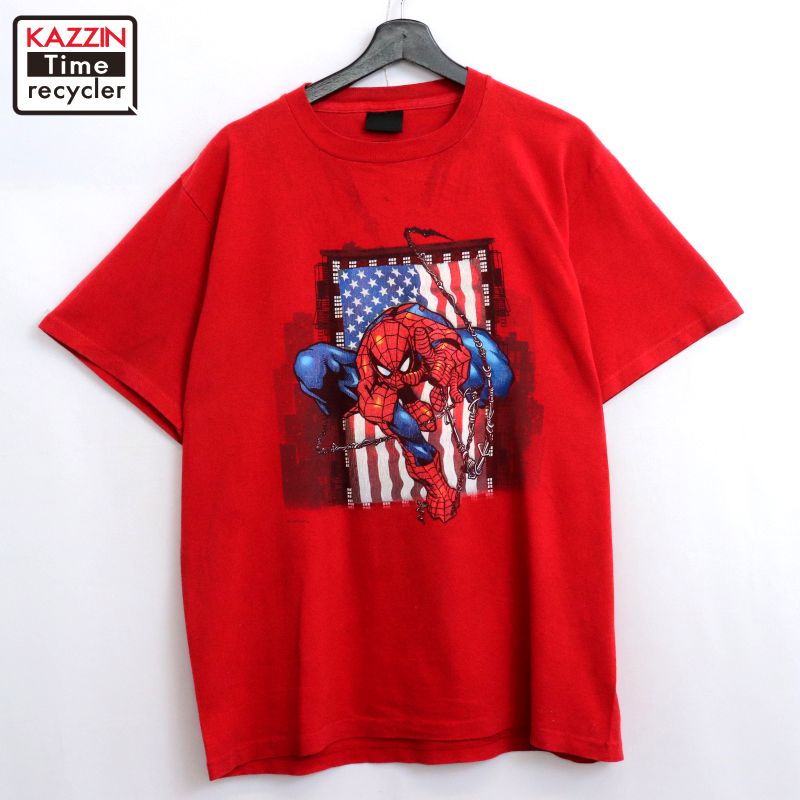 P10倍 【中古】00s USA製 スパイダーマン Spider-Man Changes 半袖Ｔシャツ 古着  メンズ 書きあらわすL大きさ 赤いこと