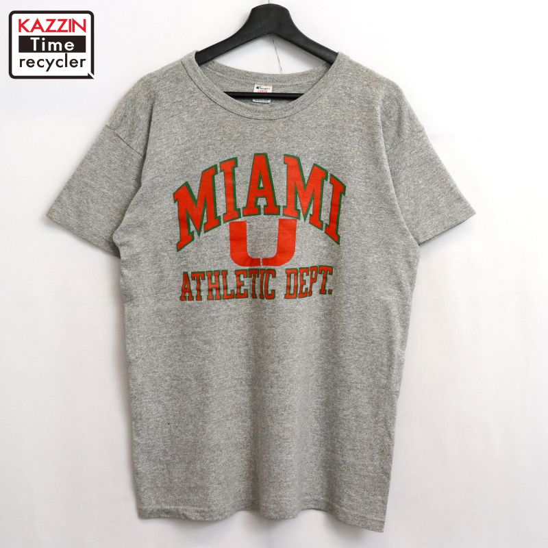 【中古】80s USA製 ヴィンテージ チャンピオン Champion MIAMI 半袖Tシャツ 古着 メンズ 表記Lサイズ グレー|Vintage古着屋 KAZZINTimerecycler