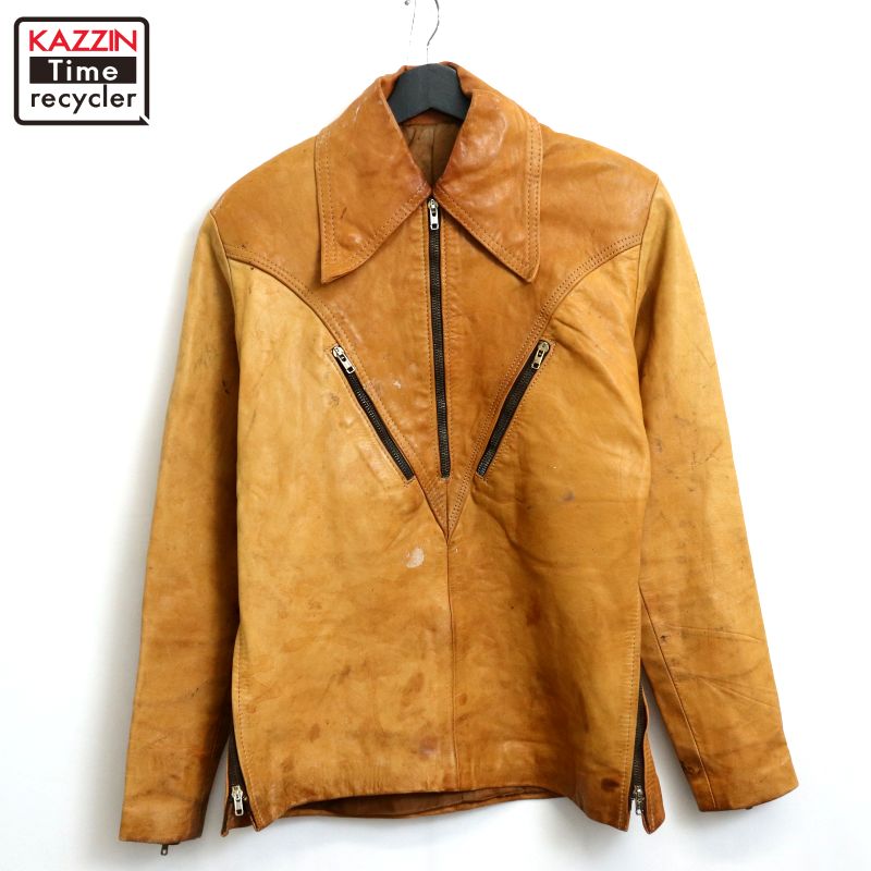 稀少 Lee 70s USA製 ヴィンテージ 短丈 レザージャケット ブラウン os-fre-80447_001.jpg