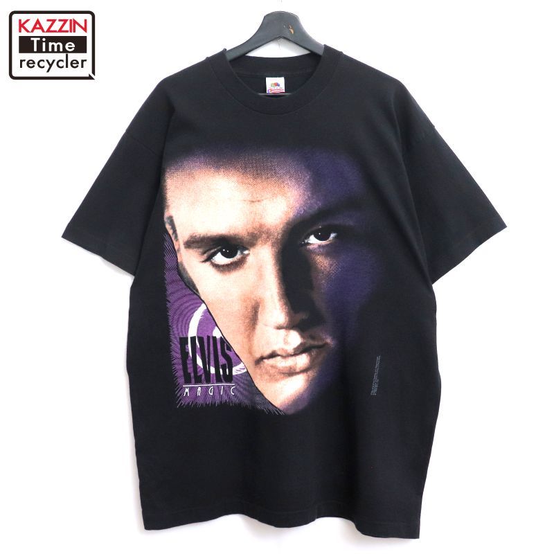 【中古】90s USA製 ヴィンテージ エルビスプレスリー Elvis Presley Fruit of the Loom バンドTシャツ 古着 メンズ 表記XLサイズ ブラック|Vintage古着屋 KAZZINTimerecycler