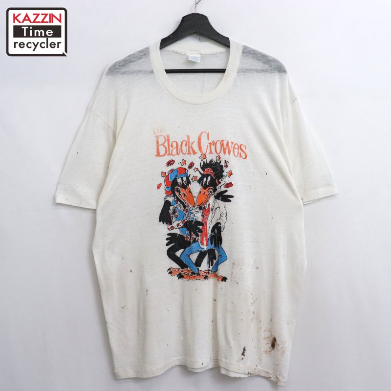P10倍 【中古】80s USA製 ヴィンテージ 町手工芸品 TOWNCRAFT The Black Crows  ブラッククロウズ ダンス楽隊Ｔシャツ 古着  メンズ 書きあらわすXL大きさ 白いこと