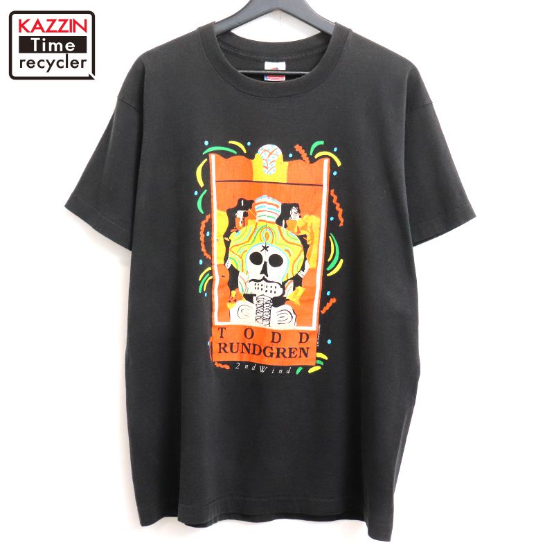 P10倍 【中古】90s USA製 ヴィンテージ トッドラングレン Todd Rundgren Fruit of the Loom 周波数帯域Ｔシャツ 古着  メンズ 書きあらわすXL大いさ 黒いこと