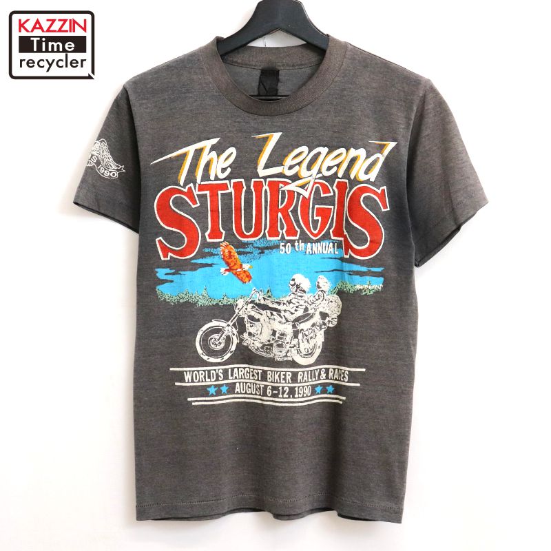 P10倍 【中古】90s ヴィンテージ STURGIS バイ鉄道車両 自動二輪車 半袖Ｔシャツ 古着  メンズ S大きさ好いかげんに 黒いこと