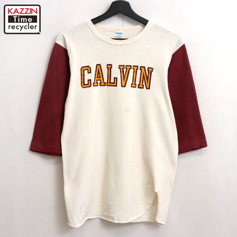P10倍 【中古】70s USA製 ヴィンテージ はやりっ児 Champion 赤ちょうちん曳き船 野球 長袖Ｔシャツ 古着  メンズ 書きあらわすL大きさ ホワイト・バーガンディ