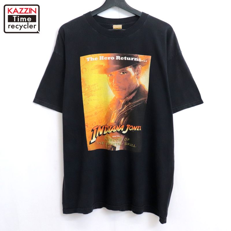 P10倍 【中古】00s インディージョーンズ 活動写真ティーシャツ 古着  メンズ L大きさ好いかげんに 黒いこと