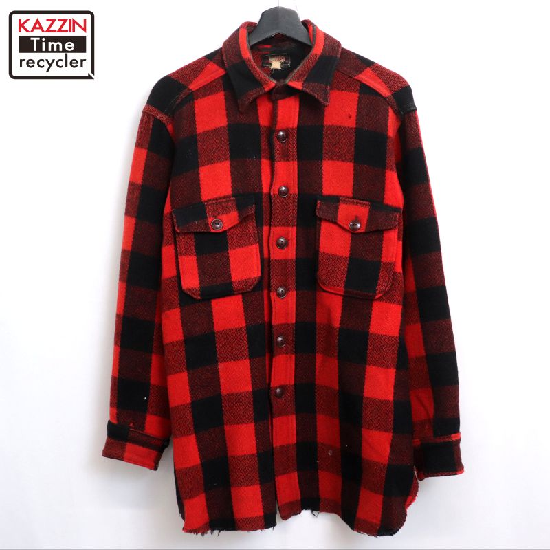 【中古】50s ヴィンテージ 羊毛分限者 WOOLRICH 差しつかえる読み合わせる柄 羊毛 長袖プルオーバー 古着  メンズ L大きさ好いかげんに 赤いこと
