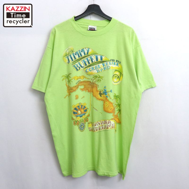 P10倍 【中古】90s ヴィンテージ ジミー・バフェット Jimmy Buffett TULTEX ダンス楽隊Ｔシャツ 古着  メンズ 書きあらわすXL大きさ ライトグリーン