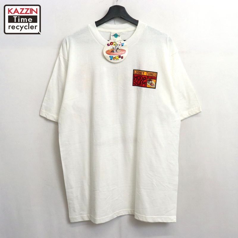 P10倍 【中古】DEADSTOCK 90s ヴィンテージ タズマニアン・デビル Tasmanian Devil バスケ 半袖Ｔシャツ 古着  メンズ 書きあらわすL大きさ 白いこと