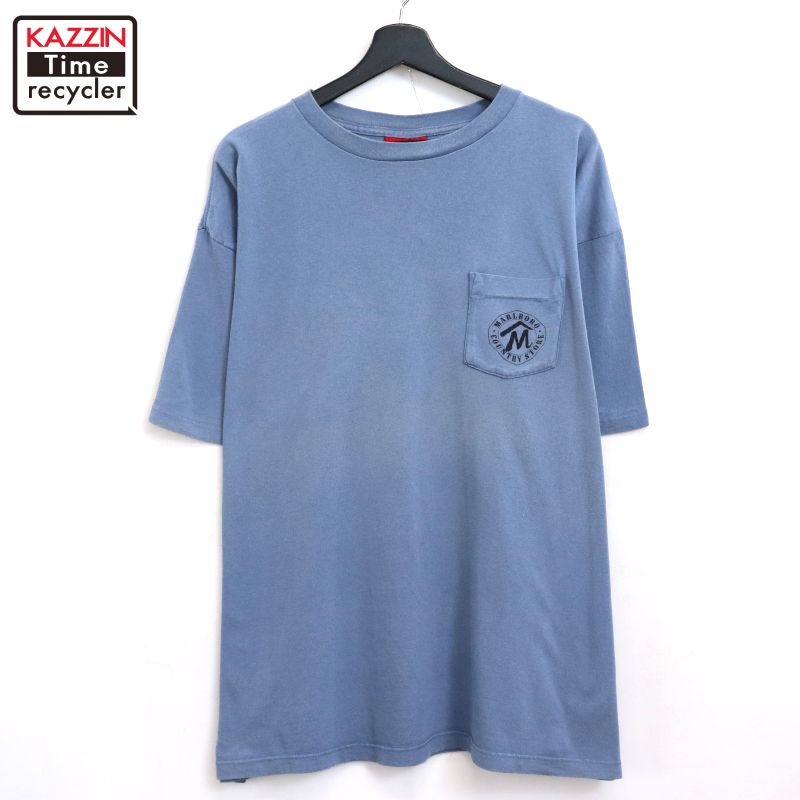 P10倍 【中古】90s USA製 ヴィンテージ マルボロ Marlboro 胸隠し 半袖Ｔシャツ 古着  メンズ XL大きさ好いかげんに ビッグ大きさ 大層らしい大きさ 青碧