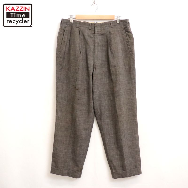 【中古】60s ヴィンテージ 2タック 羊毛 スラックスズボン下 古着  メンズ XL大きさ好いかげんに ビッグ大きさ 厚地の外套大きさ 薄墨色