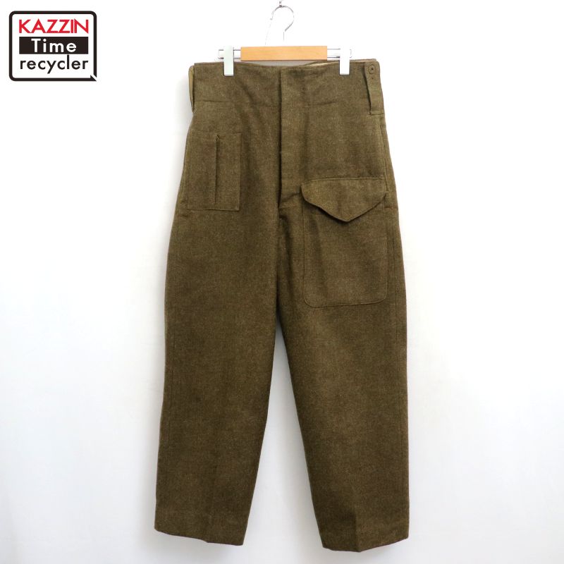 【中古】40s ヴィンテージ ベルギー軍 ウール ミリタリーパンツ 古着  メンズ Sサイズ相当 カーキ