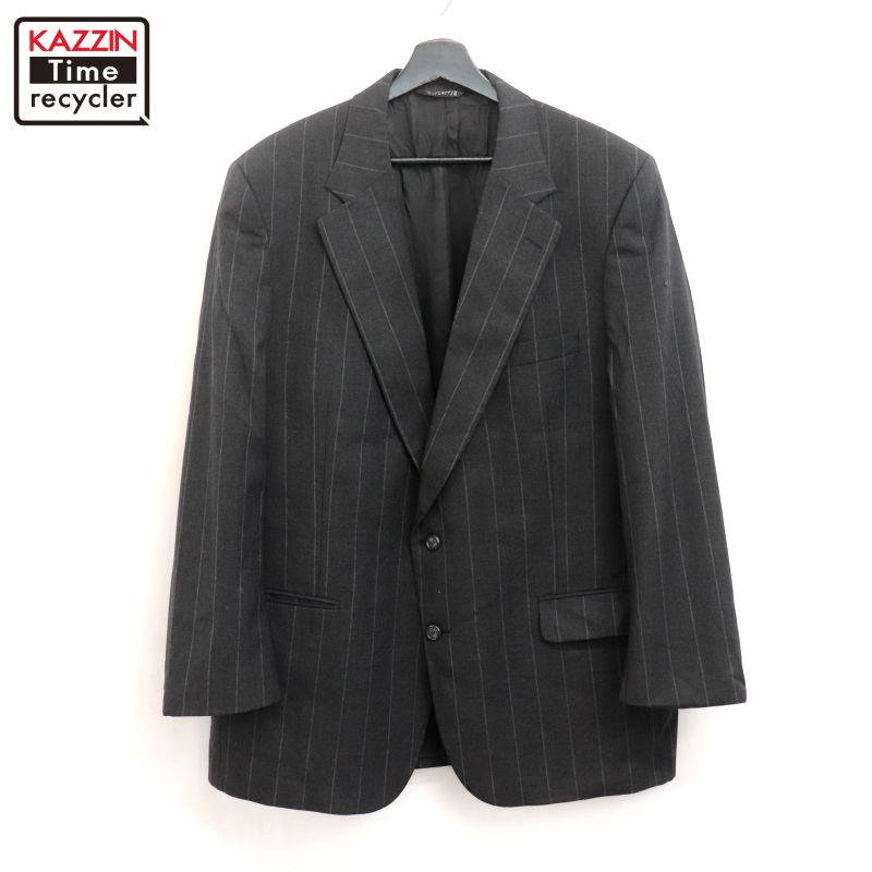 【中古】80s USA製 ヴィンテージ バーバリー BURBERRY ストライプ柄 ウール レザージャケット 古着 メンズ Mサイズ相当 チャコールグレー｜Vintage古着屋 KAZZINTimerecycler