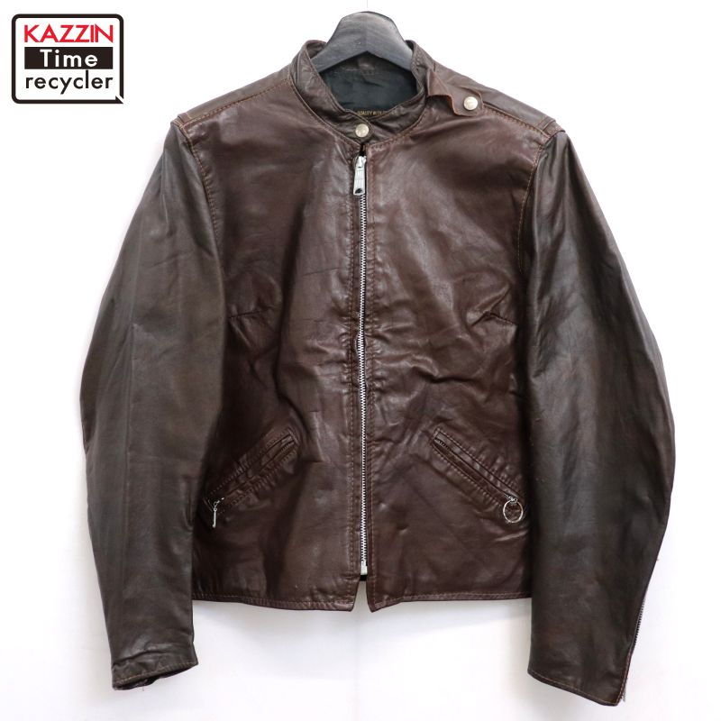 【中古】70s ヴィンテージ ブルックス BROOKS シングルライダースジャケット 古着  レディース Sサイズ相当 ダークブラウン
