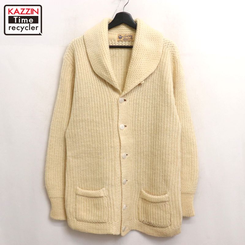 P10倍 【中古】60s ヴィンテージ Curl Rite 膝掛け色合い 羊毛 編み物ティーシャツ 古着  メンズ L大いさ好いかげんに 象牙色