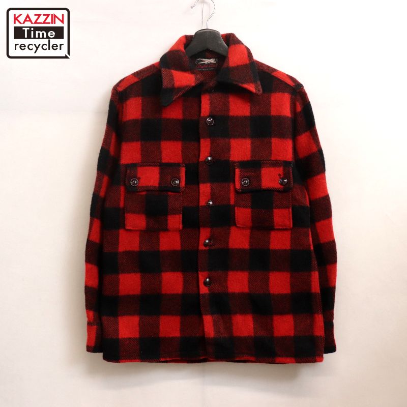 【中古】40s ヴィンテージ バッファローチェック 羊毛 長袖プルオーバー 古着  メンズ M大きさ好いかげんに 黒いこと・赤いこと