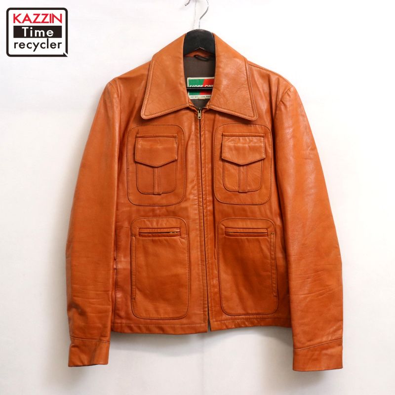 【中古】70s ヴィンテージ SCOREONE レザージャケット 古着 メンズ 表記Mサイズ ブラウン|Vintage古着屋 KAZZINTimerecycler