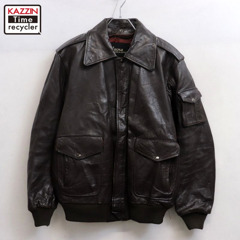 【中古】80s ヴィンテージ Wilson ウィルソン A-2タイプ レザージャケット 古着 メンズ XL~サイズ相当 ビッグサイズ オーバーサイズ ブラウン｜Vintage古着屋 KAZZINTimerecycler