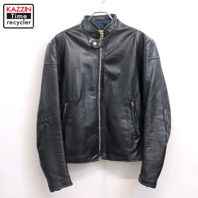 【中古】70s ヴィンテージ Brimaco ワッペン付き シングルライダースジャケット 古着 メンズ Lサイズ相当 ブラック|Vintage古着屋 KAZZINTimerecycler