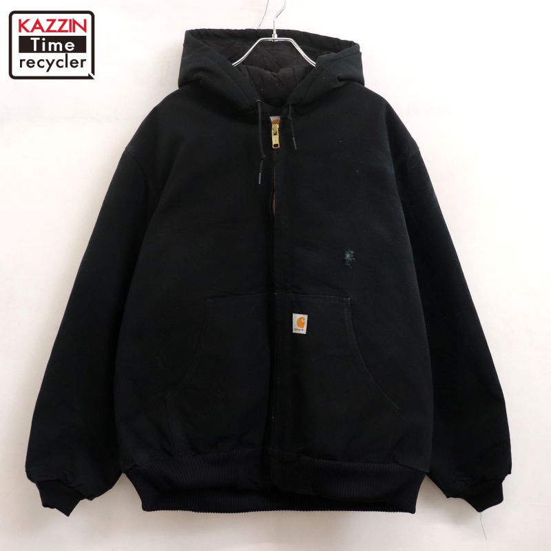 P10倍 【中古】00s USA製 鉄道車両ハート型 Carhartt BLK 活動的 合鴨 上衣 古着  メンズ 書きあらわすXL大きさ 黒いこと