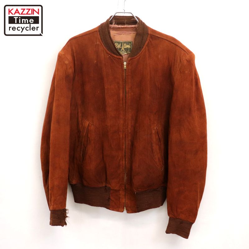 【中古】50s ヴィンテージ 肩パッド入り レザージャケット 古着 メンズ XLサイズ相当 ビッグサイズ オーバーサイズ ブラウン|Vintage古着屋 KAZZINTimerecycler