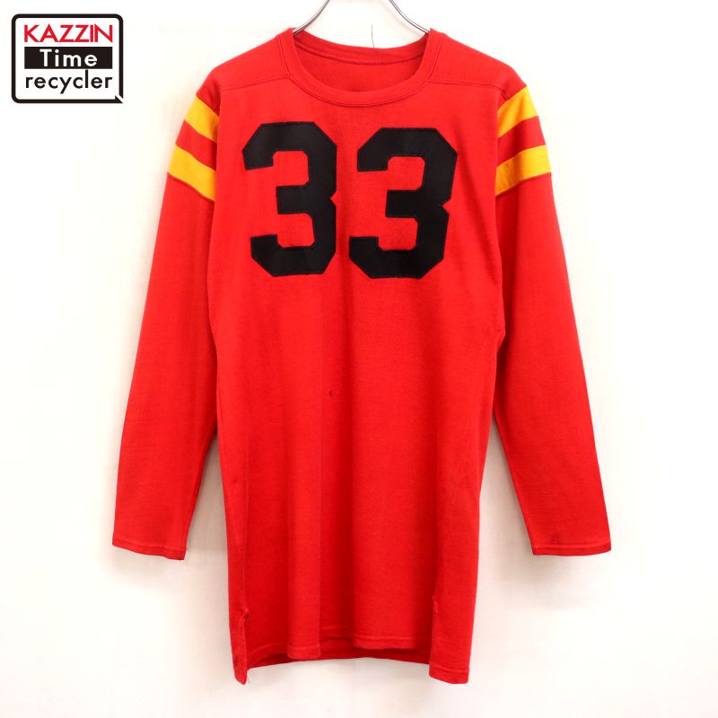 P10倍 【中古】70s ヴィンテージ エルボーパッチ ナンバリング 蹴球Ｔシャツ 古着  メンズ ~XS大きさ好いかげんに 赤いこと