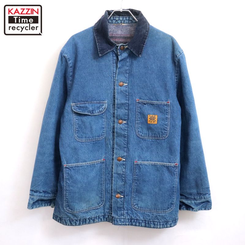 2676 BIGBEN　USA製　デニムジャケット　カバーオール　刺繍　ロゴ 古着 濃紺 80年代 ビッグベン BIGBEN バットダイ デニムカバーオール