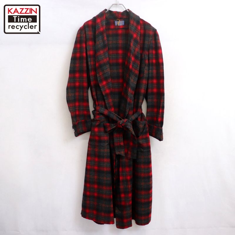 【中古】40s ヴィンテージ ペンドルトン PENDLETON チェック柄 ウール 猫目ボタン ガウン 古着 メンズ XLサイズ相当 ビッグサイズ オーバーサイズ レッド・ブラック・グレー｜Vintage古着屋 KAZZINTimerecycler