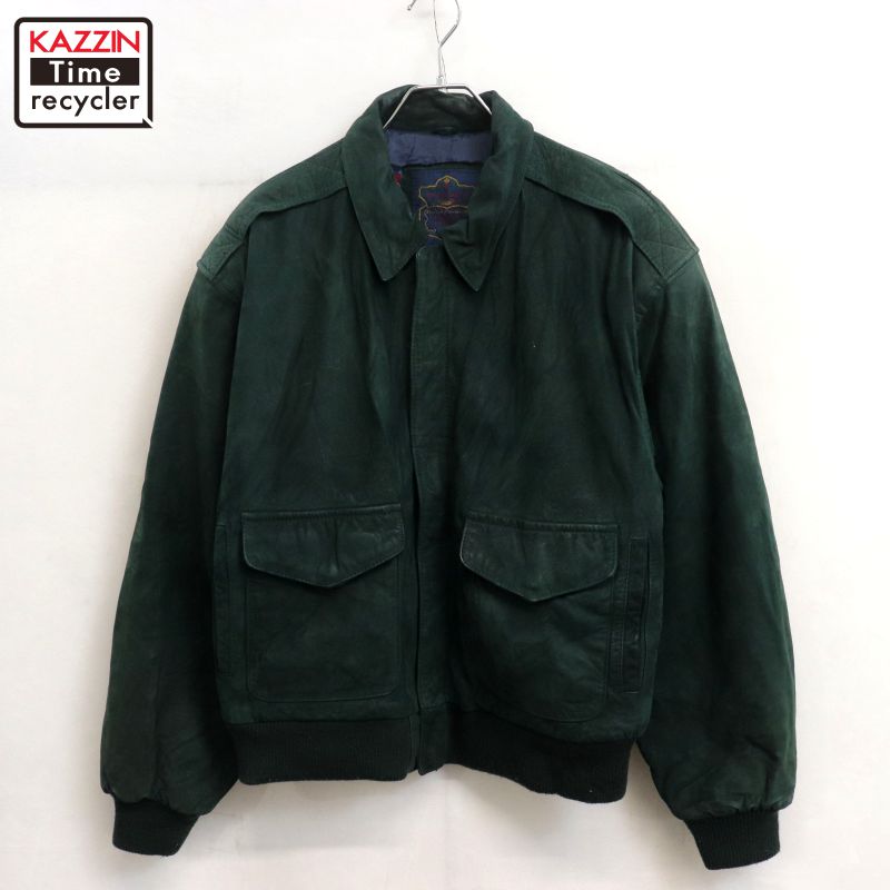 【中古】90s ヴィンテージ スウェード A-2タイプ レザージャケット 古着 メンズ 表記Mサイズ グリーン|Vintage古着屋 KAZZINTimerecycler
