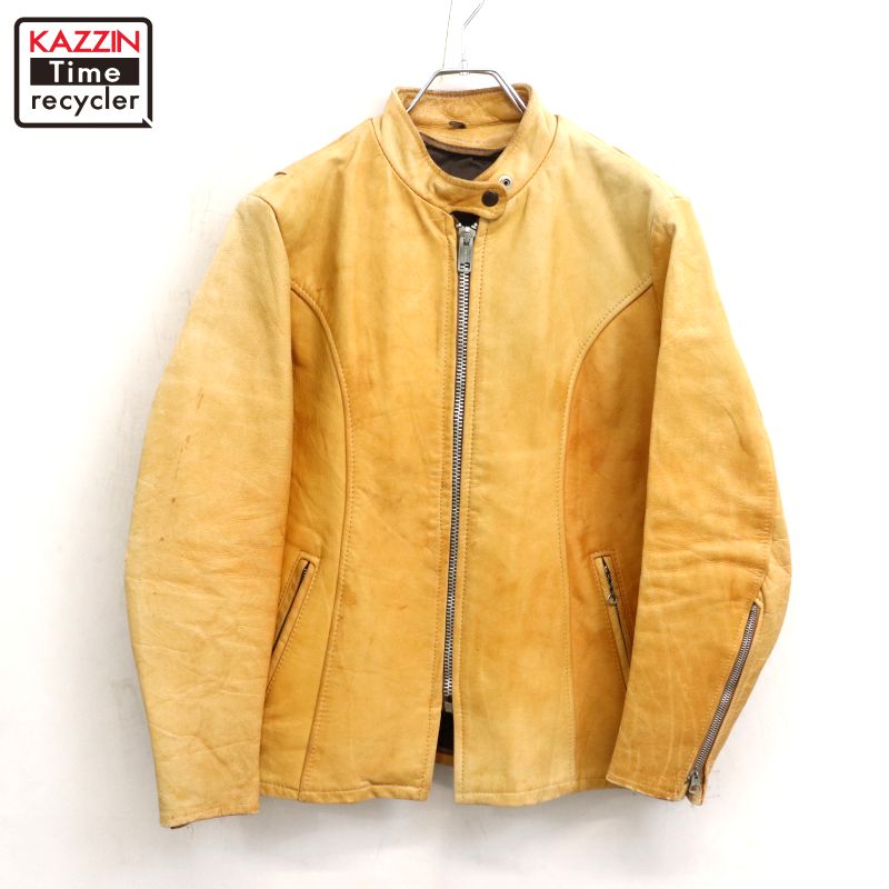 P10倍 【中古】70s ヴィンテージ 喫茶店レーサー なめし革 シングルライダースジャケット 古着  レディース M大きさ好いかげんに 駱駝
