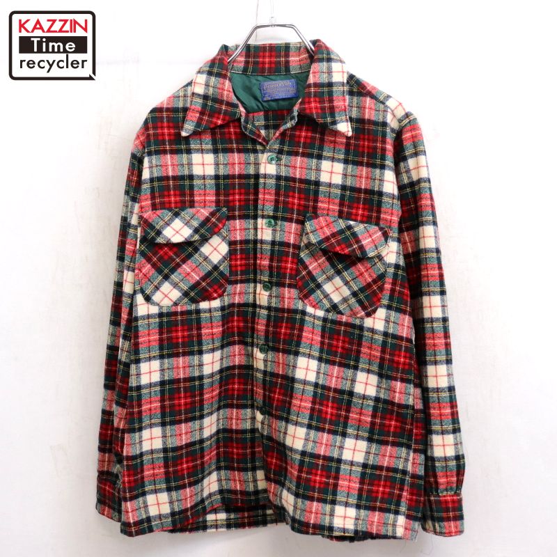 【中古】70s USA製 ヴィンテージ ペンドルトン PENDLETON ウール オープンカラー 長袖シャツ 古着 メンズ 表記Mサイズ レッド・マルチカラー｜Vintage古着屋 KAZZINTimerecycler