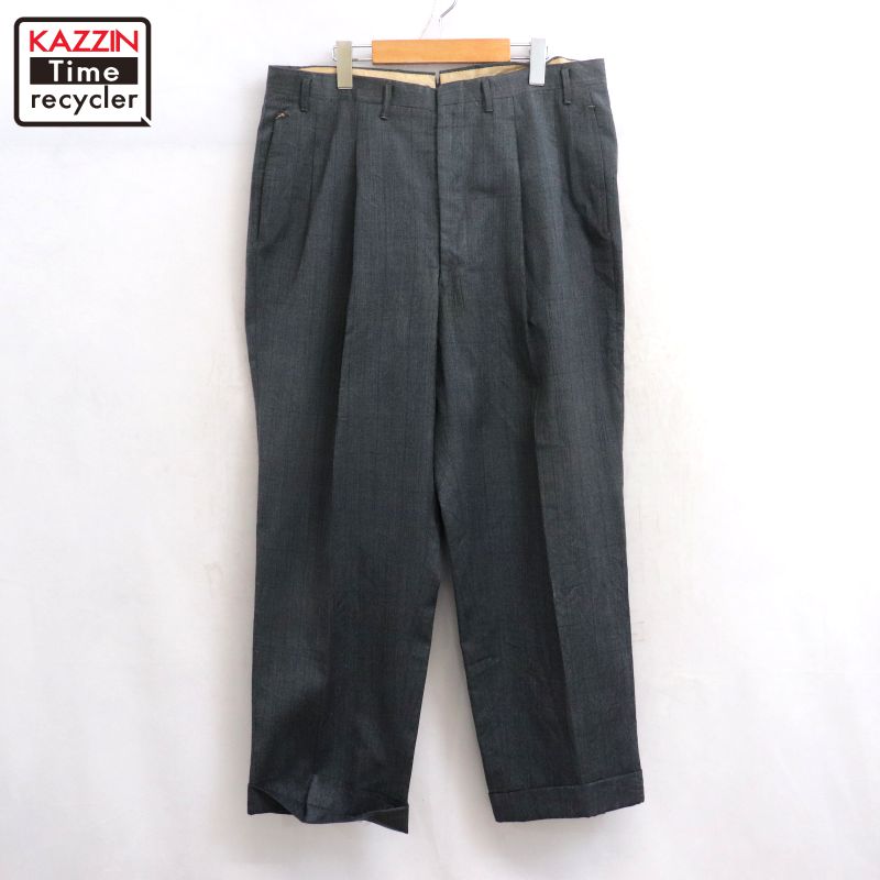 P10倍 【中古】60s ヴィンテージ 読み合わせる柄 2タック 羊毛 スラックスズボン下 古着  メンズ XL大いさ好いかげんに ビッグ大いさ 大層らしい大いさ 靉靆たる薄墨色