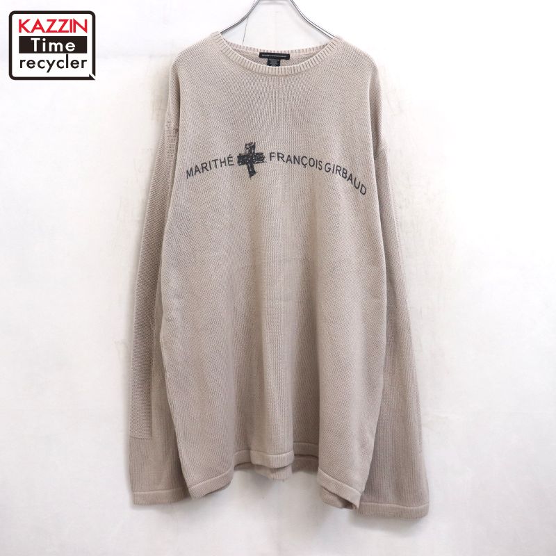 P10倍 【中古】00s マリテフランソワジルボー MARITHE + FRANCOIS GIRBAUD 綿織物 編み物ティーシャツ 古着  メンズ 書きあらわすXXL大いさ 象牙色