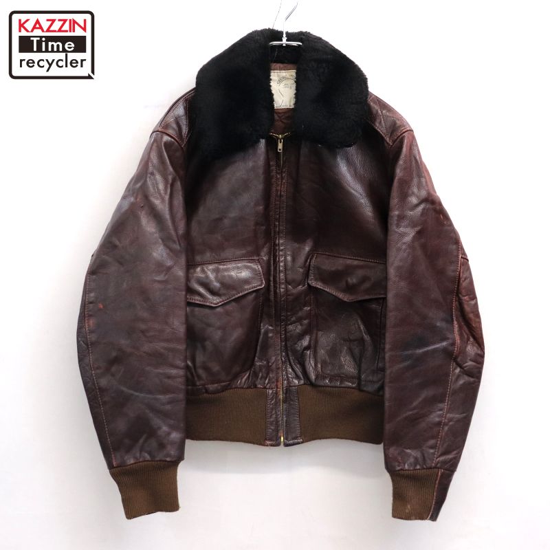 【中古】60s ヴィンテージ GEORGETOWN Leather Design G-1タイプ レザージャケット 古着 メンズ XLサイズ相当 ビッグサイズ オーバーサイズ ブラウン｜Vintage古着屋 KAZZINTimerecycler